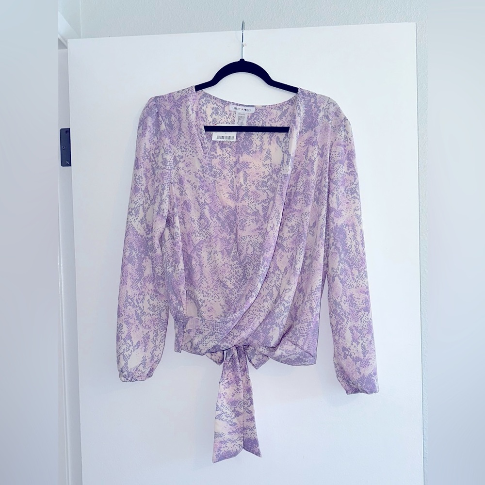 Women’s purple snakeskin long sleeved sheer top size Large